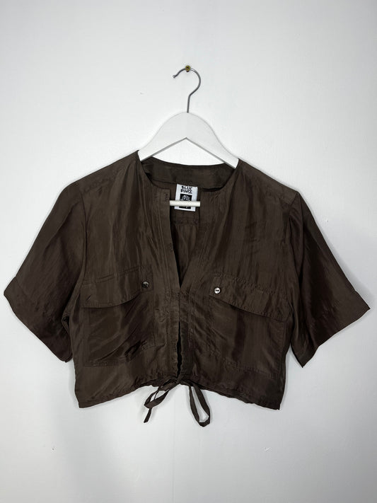 Cropped Mocha Silk Blouse