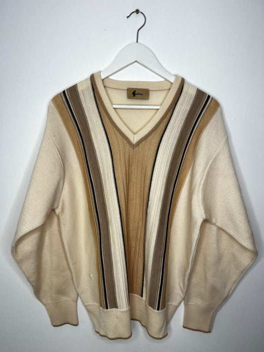 Cream V Neck Vintage Jumper