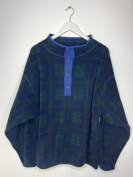 Navy & Green Checked Quarter Button Fleece