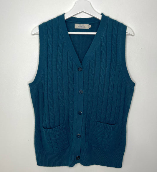 Teal Vintage Sleeveless Cardigan