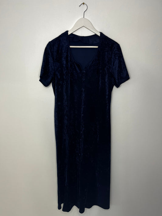 Midnight Blue Velvet Button Down Vintage Dress