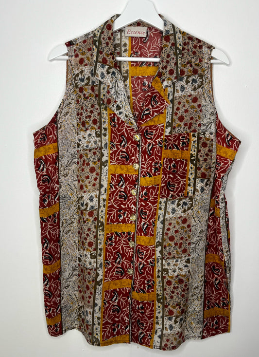 Multi Pattern Sleeveless Vintage Blouse