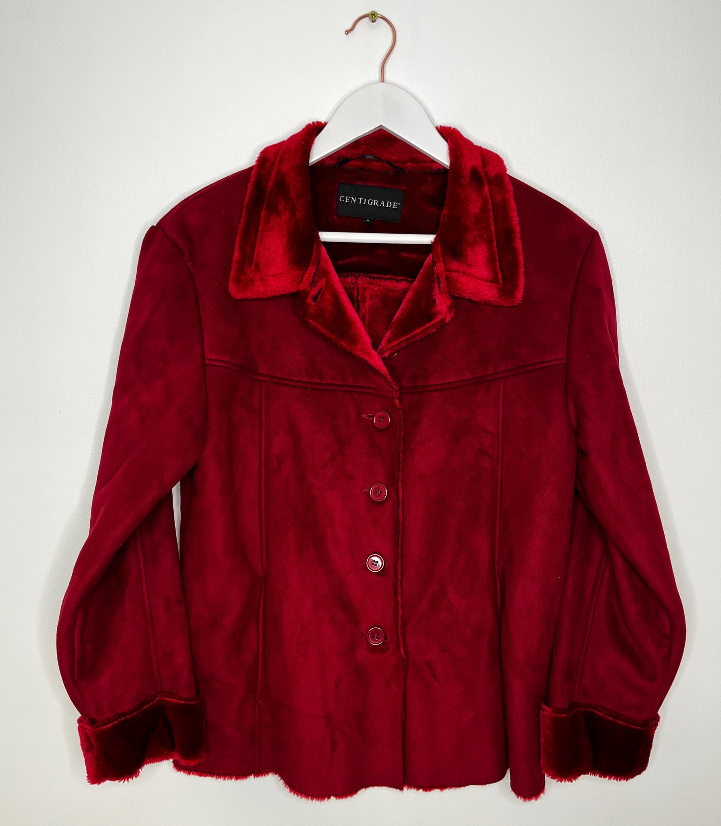 Faux Fur Lining Cherry Red Jacket