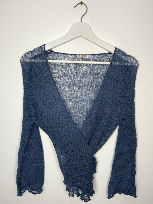 Navy Vintage Crochet Tie Cardigan