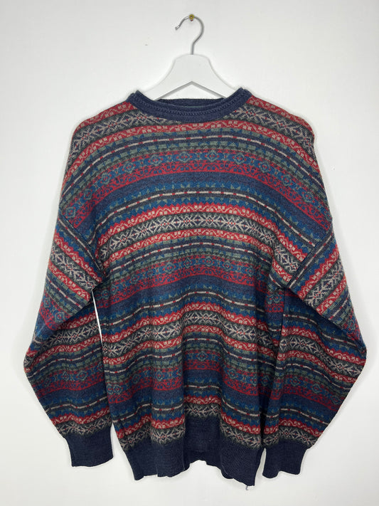 True Vintage Navy Red Patterned Jumper