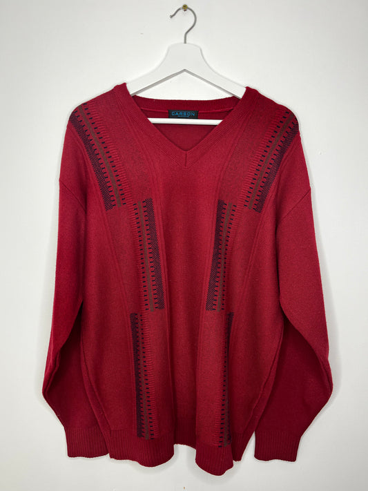 Red V Neck Vintage Jumper