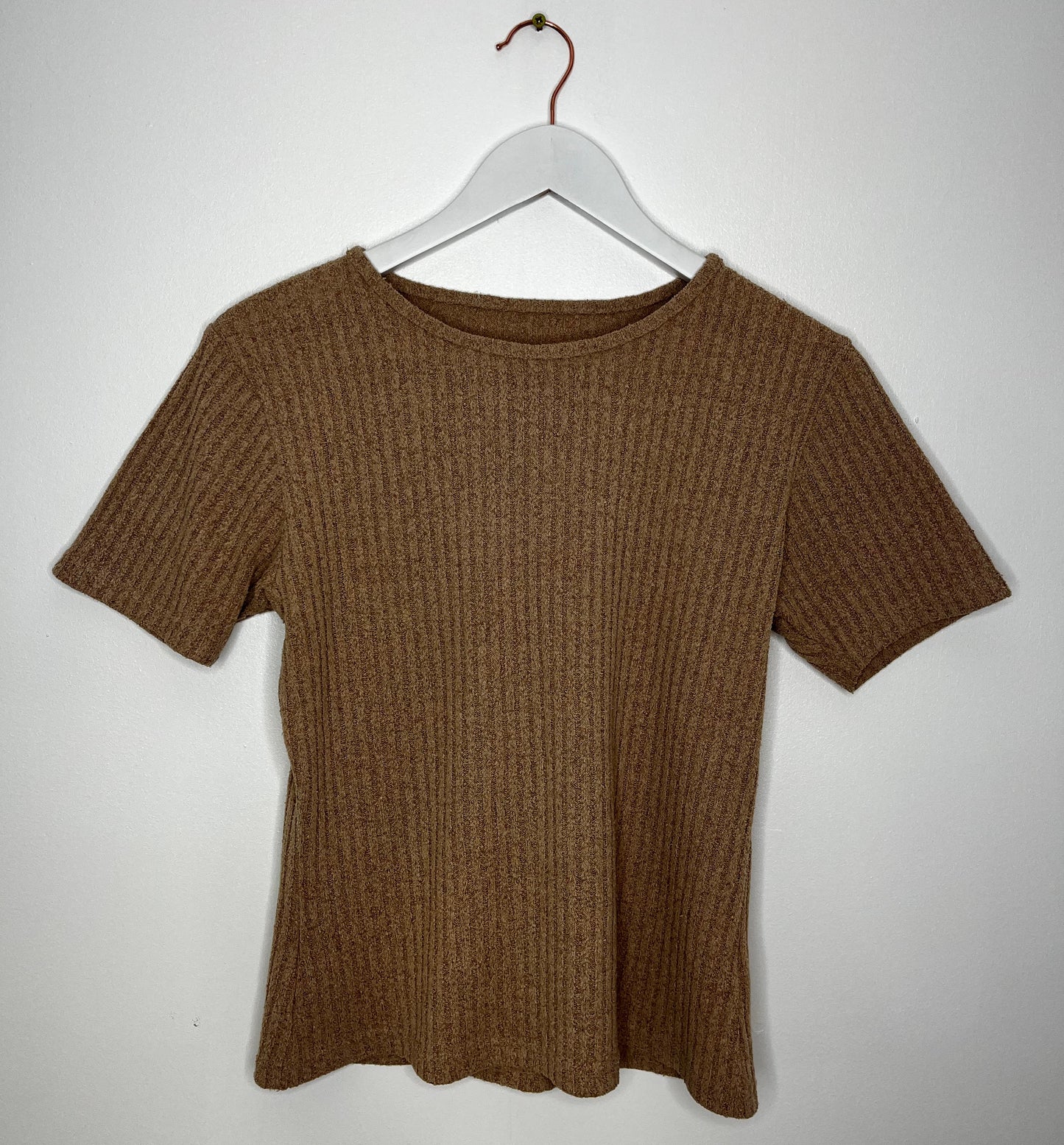 Camel Ribbed Casual Top