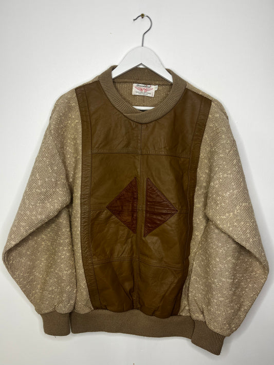 Leather Trimmed Vintage Beige Jumper