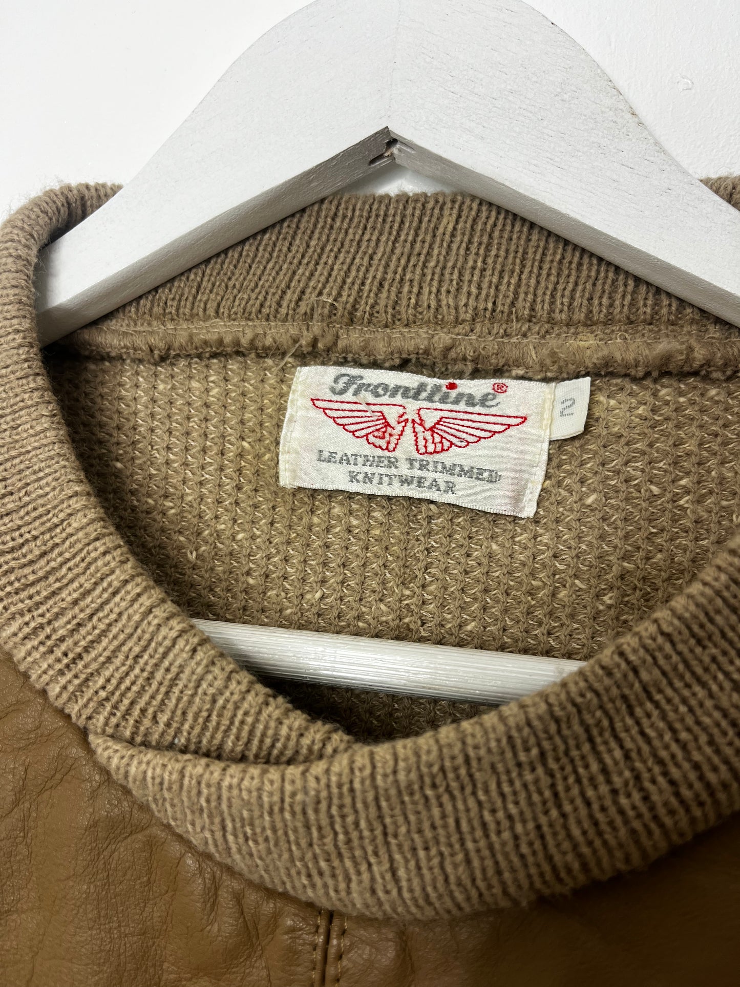 Leather Trimmed Vintage Beige Jumper
