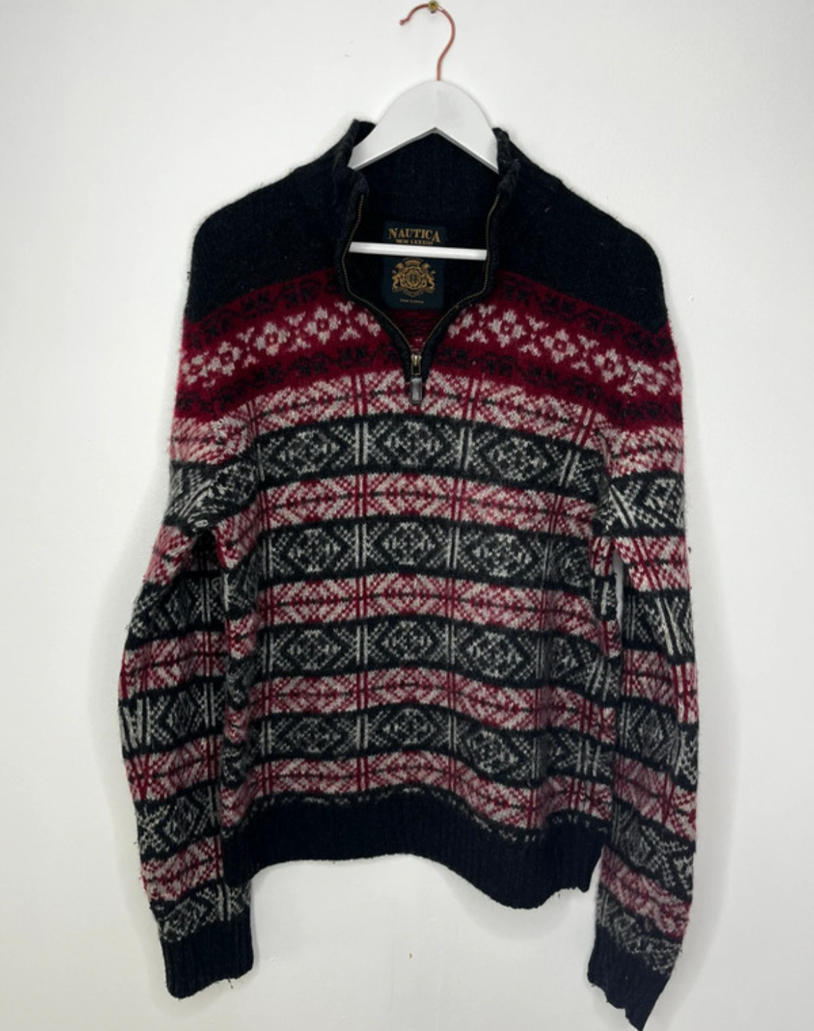 Nautica Quarter Zip Vintage Wool Jumper