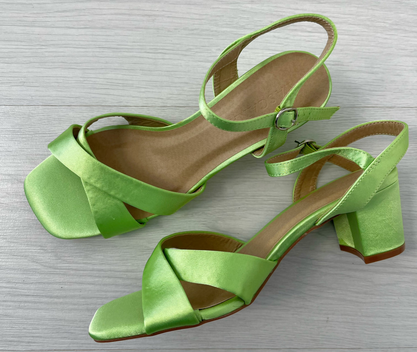 Lime Green Satin Heeled Sandal Shoe