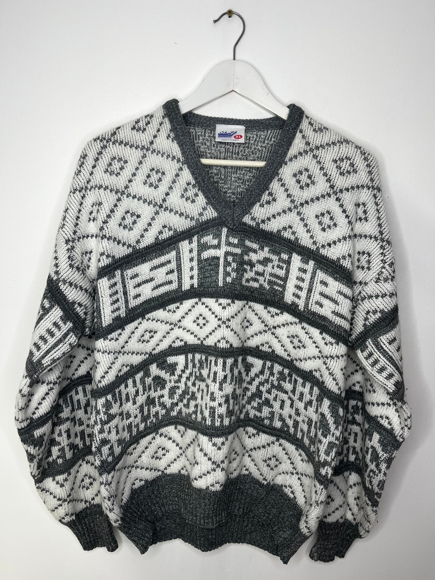 Grey Vintage V Neck Jumper