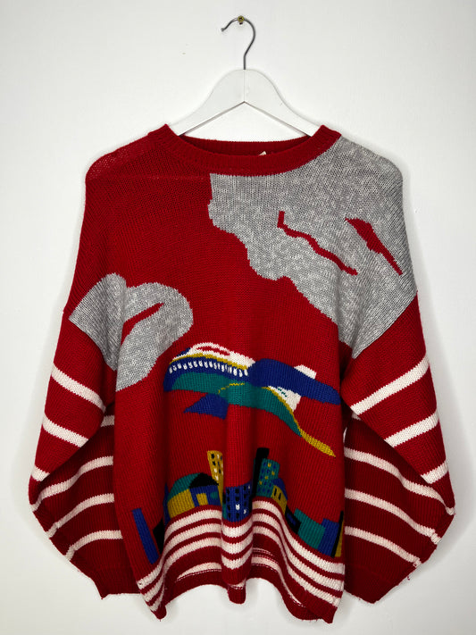 True Vintage Red Airplane Picture Jumper