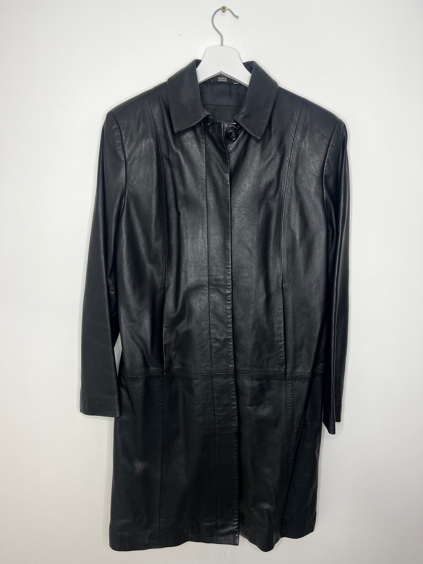 True Vintage 90s Black Leather Longer Jacket