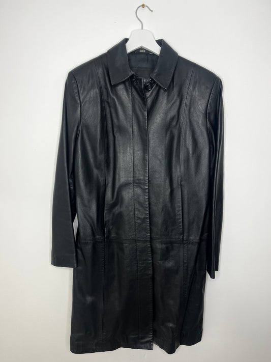 True Vintage 90s Black Leather Longer Jacket