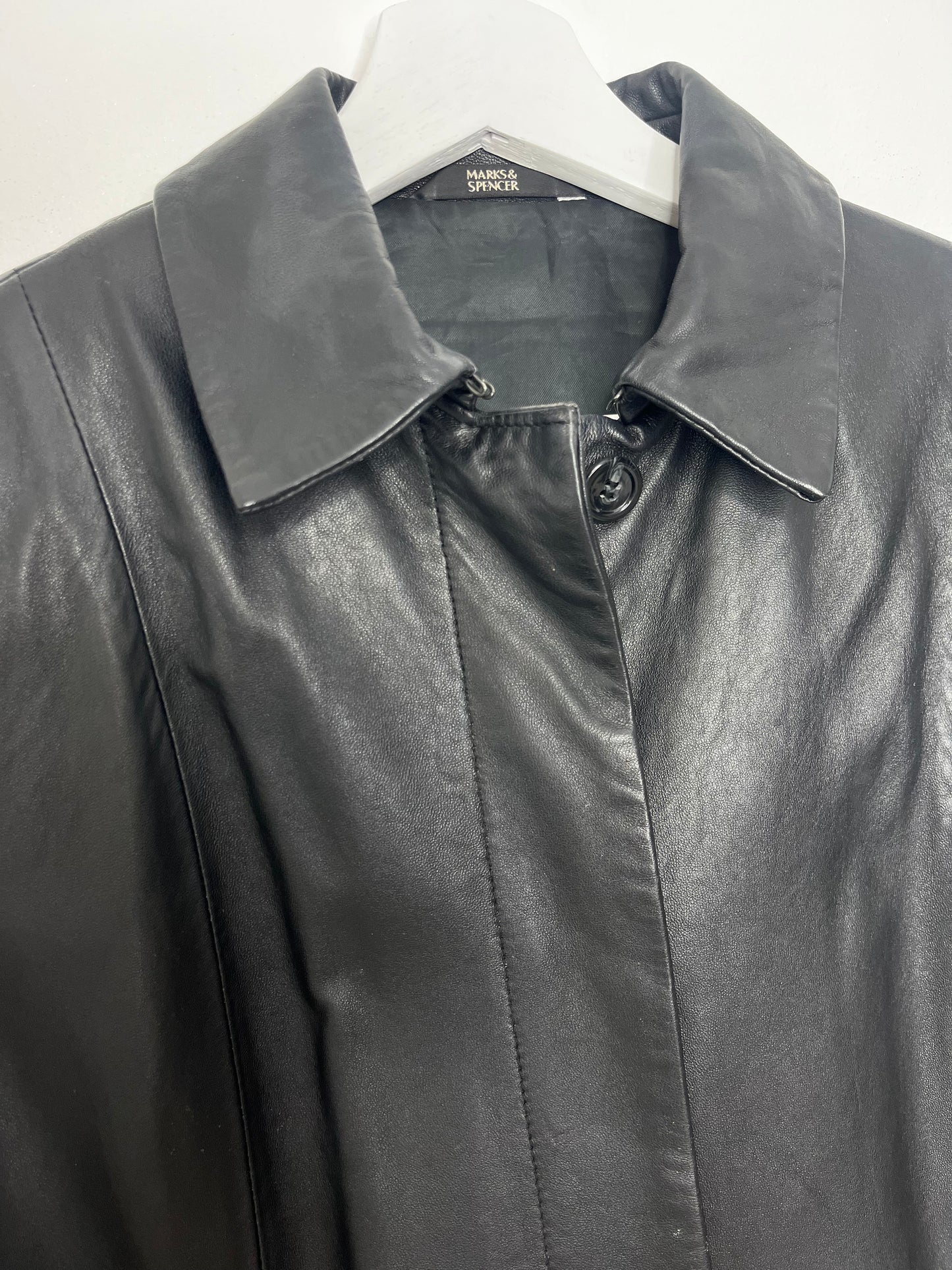 True Vintage 90s Black Leather Longer Jacket