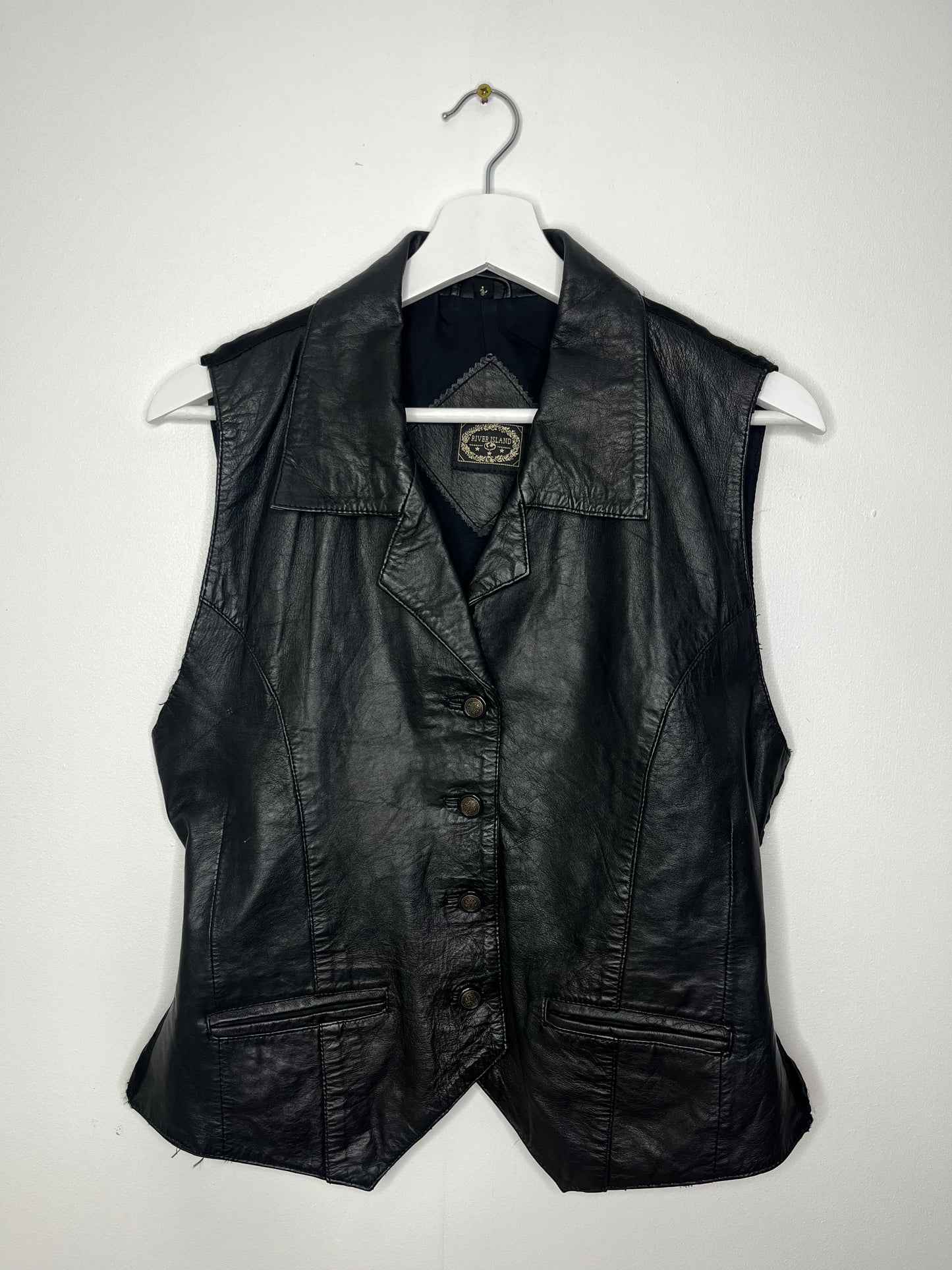 Black Vintage Leather Waistcoat