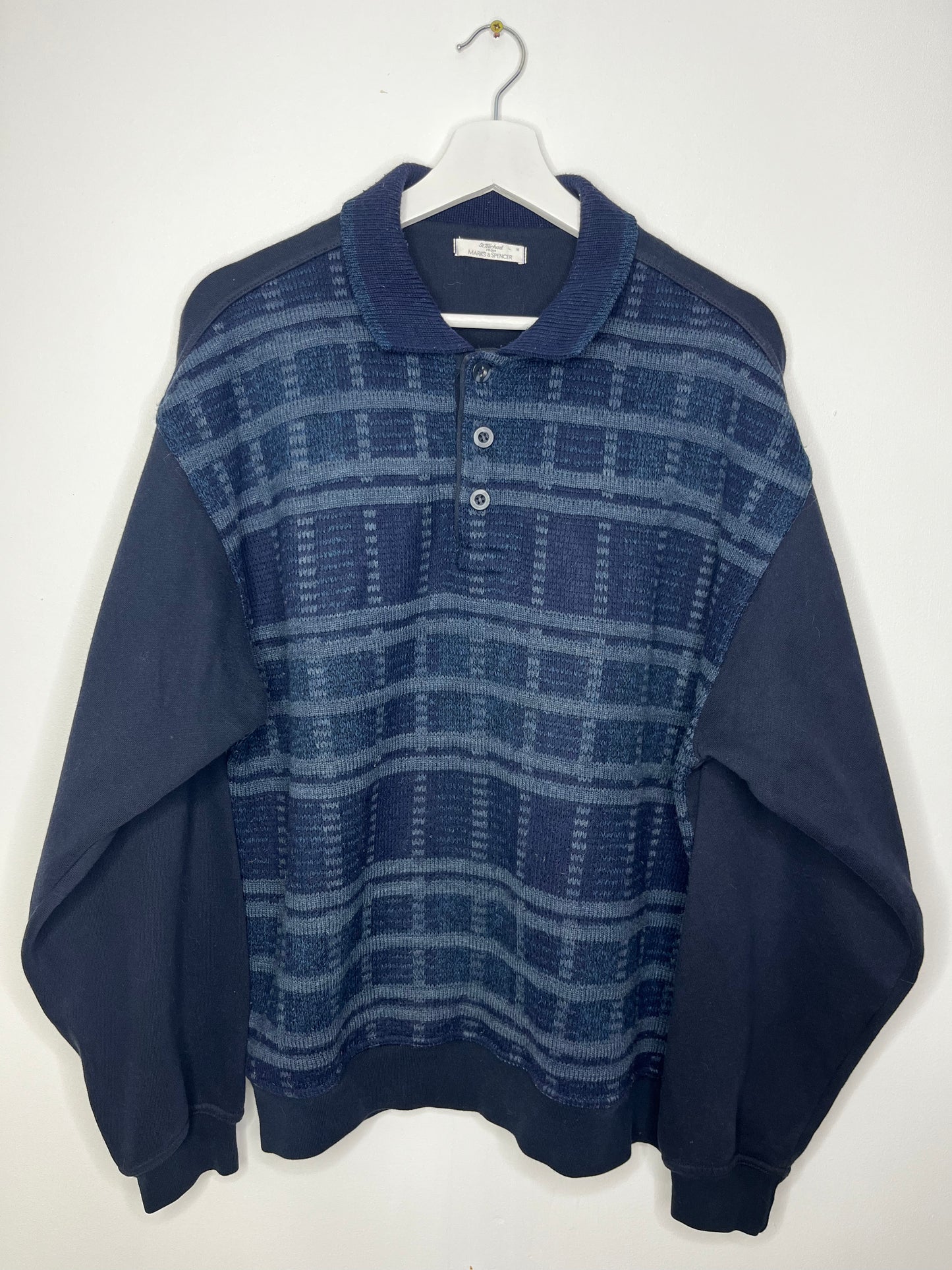 Navy Quarter Button Vintage Jumper