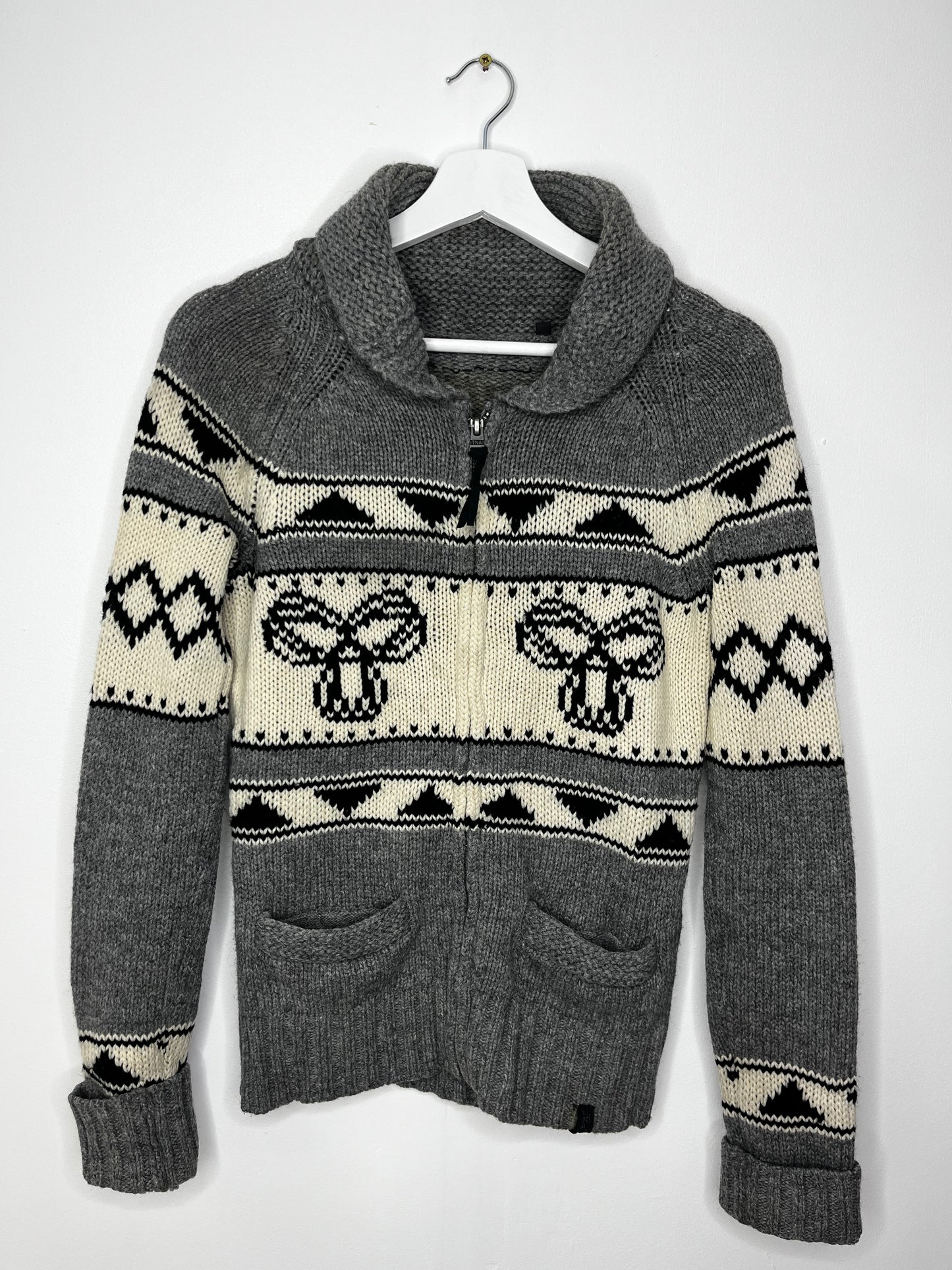 Grey Wool Vintage Zip Cardigan