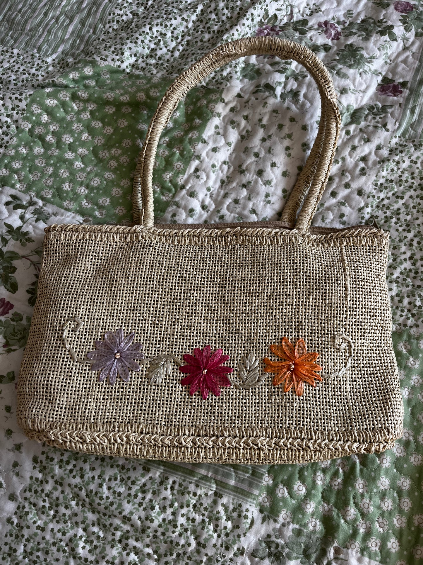 Woven Floral Vintage Beach Bag