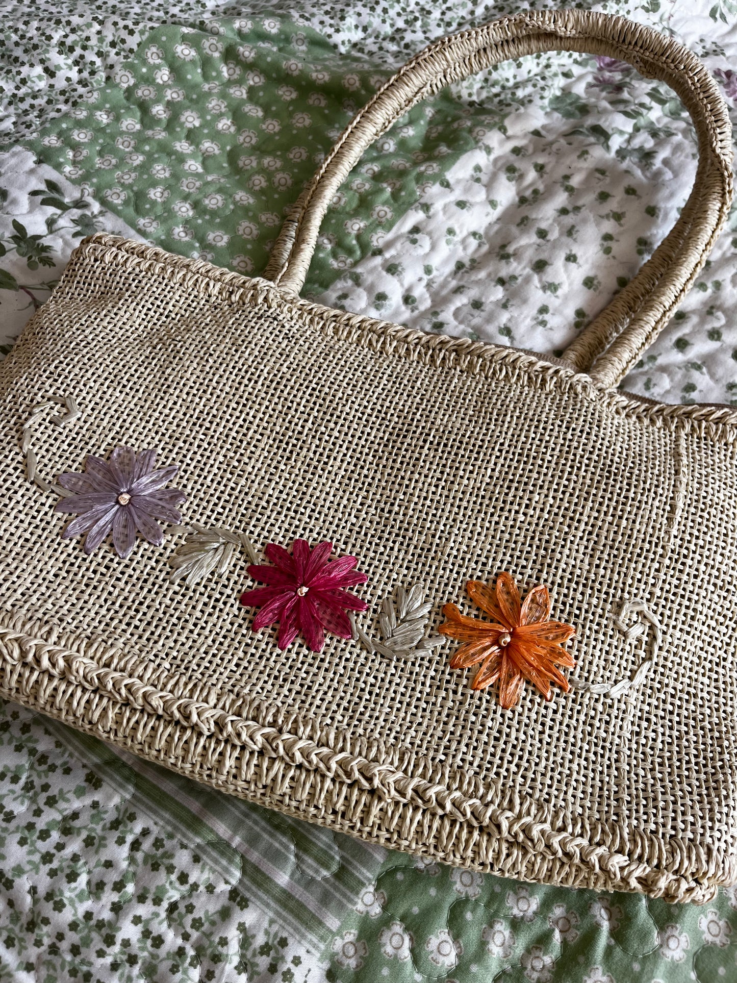 Woven Floral Vintage Beach Bag