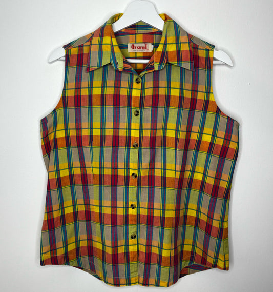 Colourful Sleeveless Checked Vintage Shirt