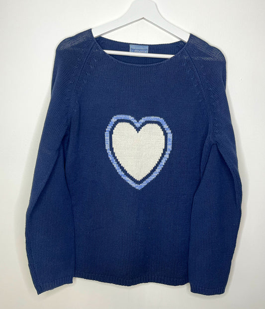 Navy Knit Heart Vintage Jumper