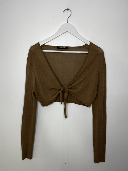 Brown Cropped Tie Vintage Light Cardigan