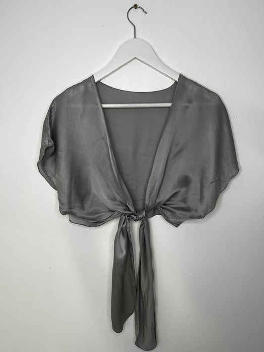 Pure Silk Silver Tie Crop Top