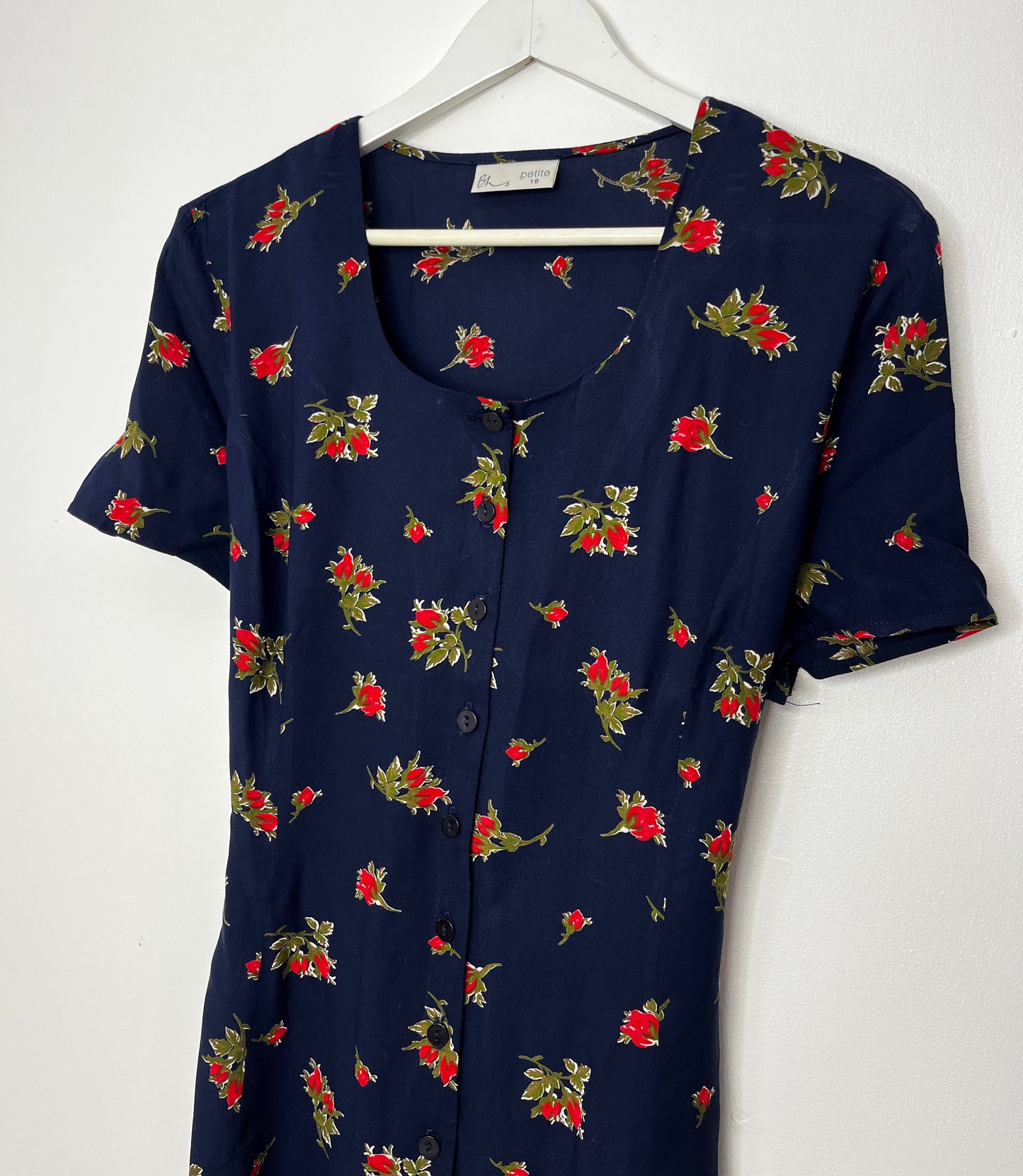 Button Down Tie Back Navy Dress