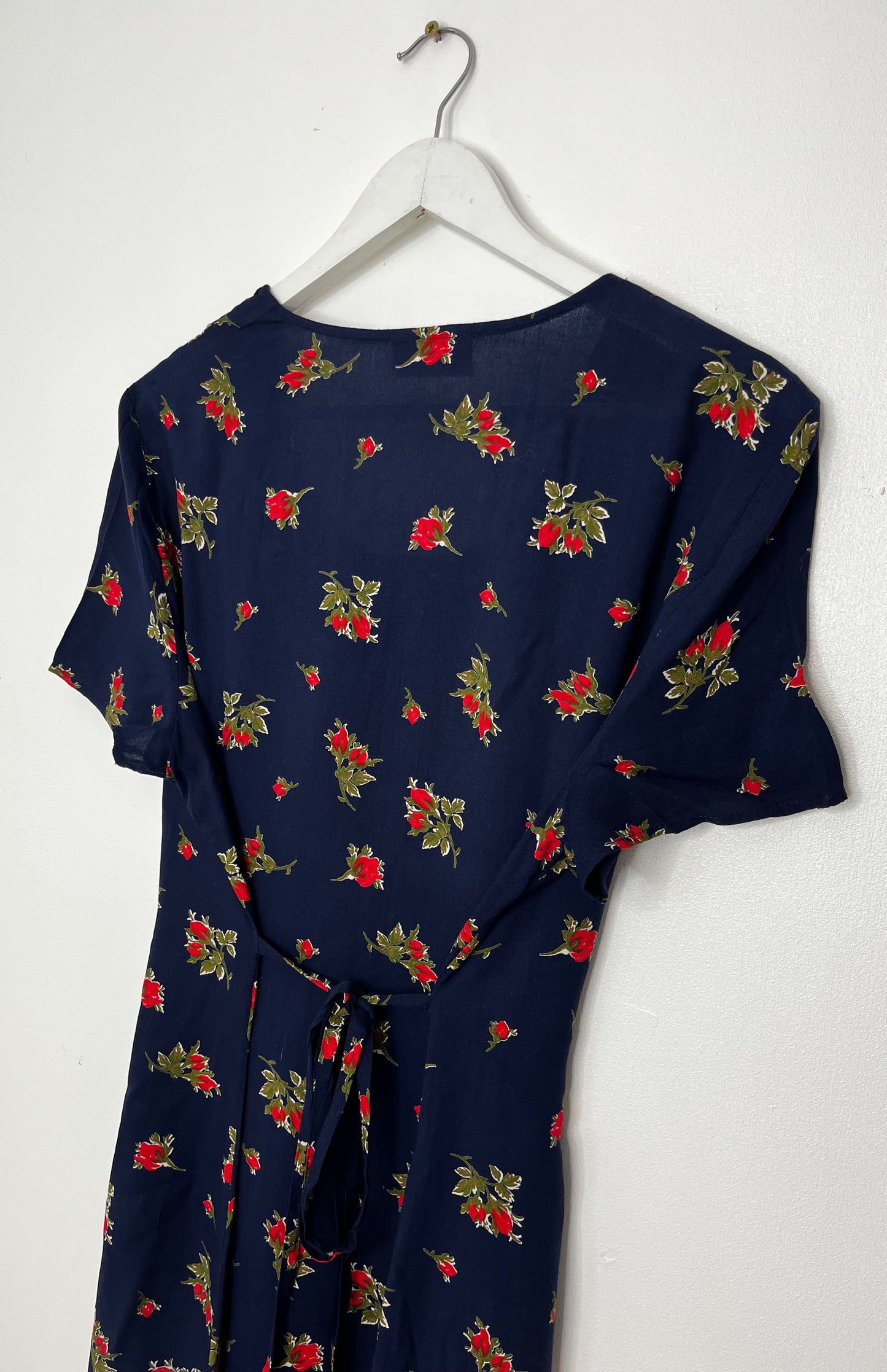 Button Down Tie Back Navy Dress