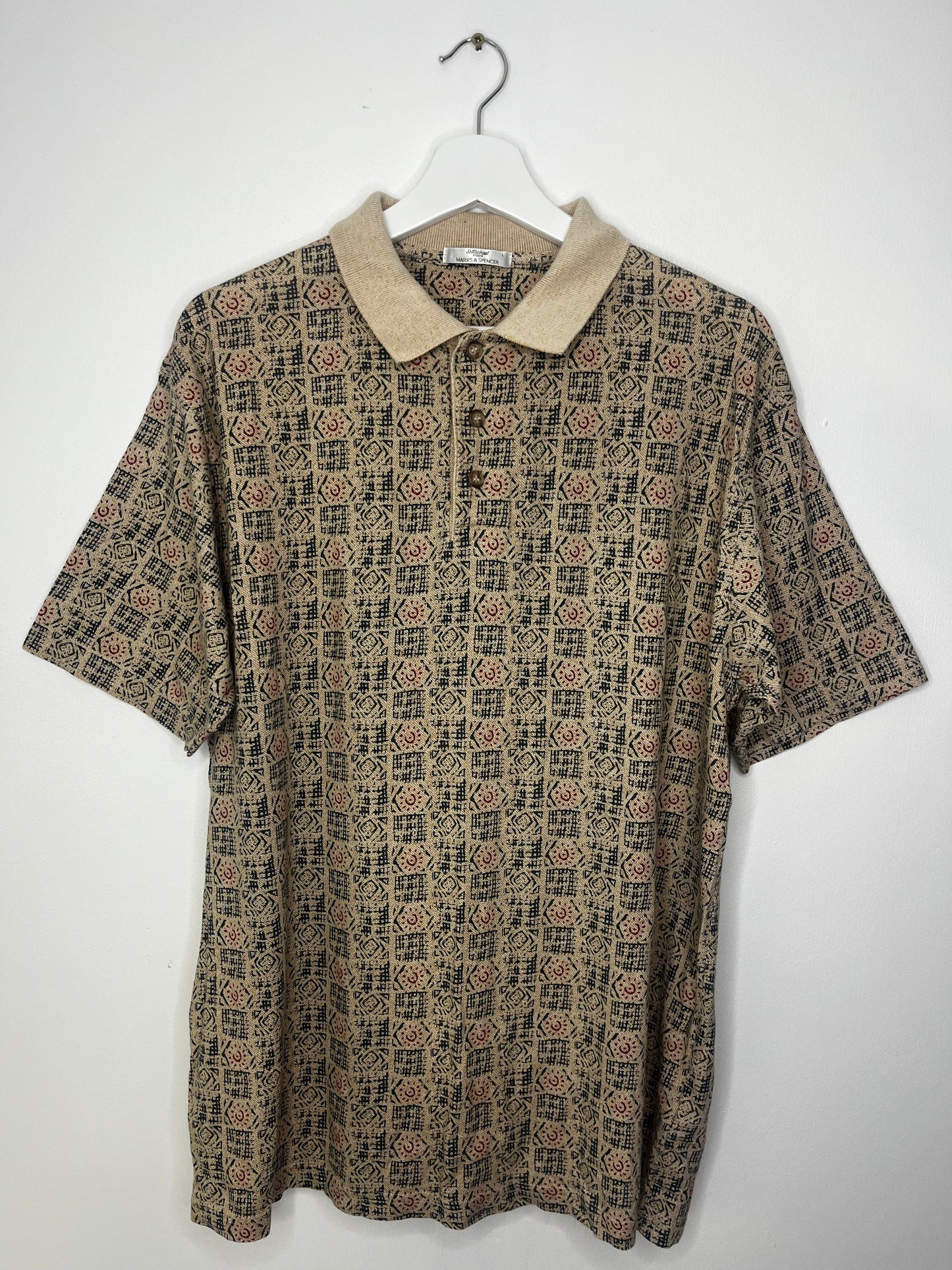 Cream Patterned Vintage Polo Top