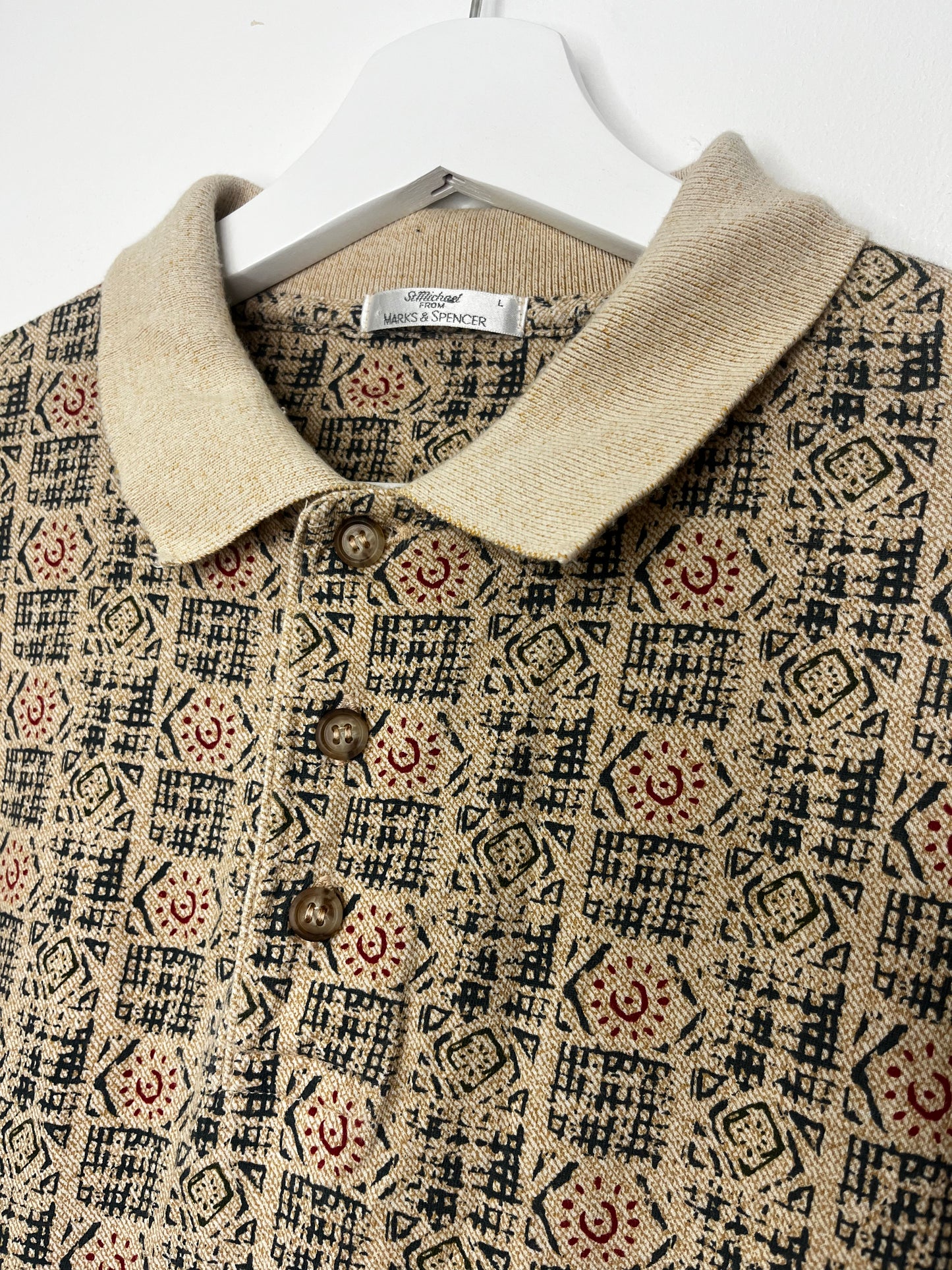 Cream Patterned Vintage Polo Top