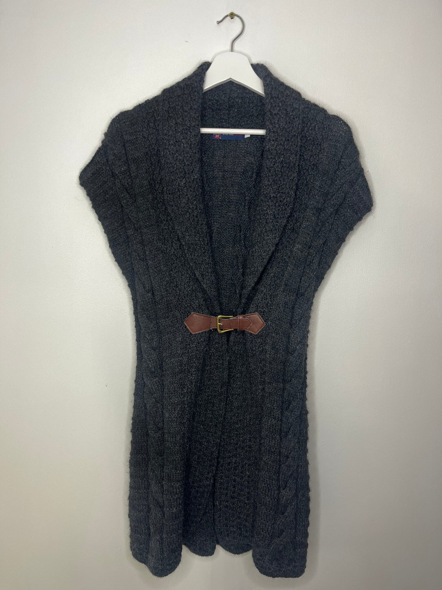 Grey Y2k Wool Belted Middle Cardigan