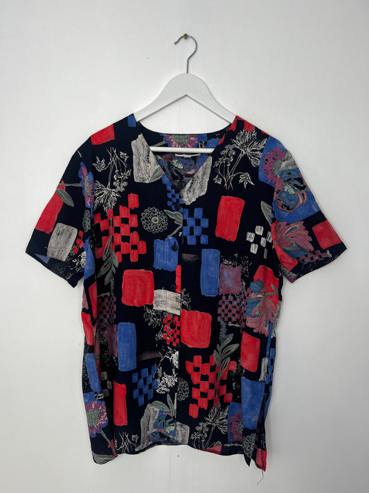 Collarless Vintage Patterned Shirt