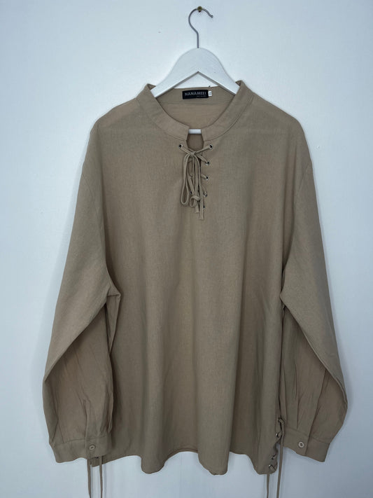 Oversized Retro Tie Neck Shirt Dress
