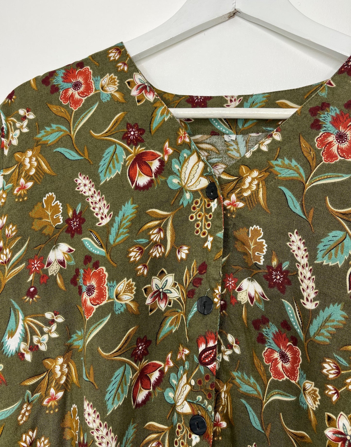 Collarless Khaki Blouse