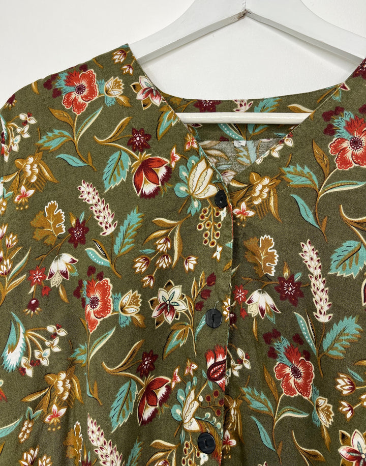Collarless Khaki Blouse