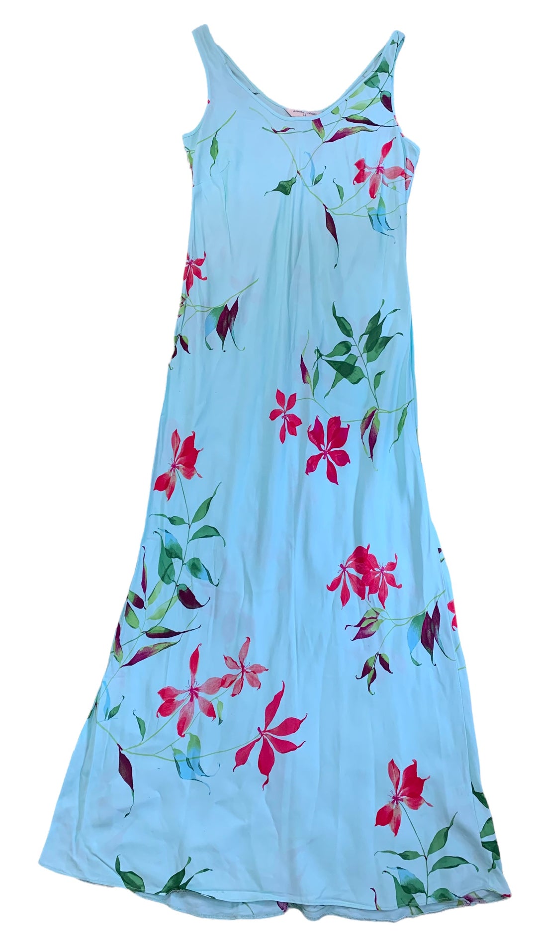 Turquoise Long Floral 90s Dress