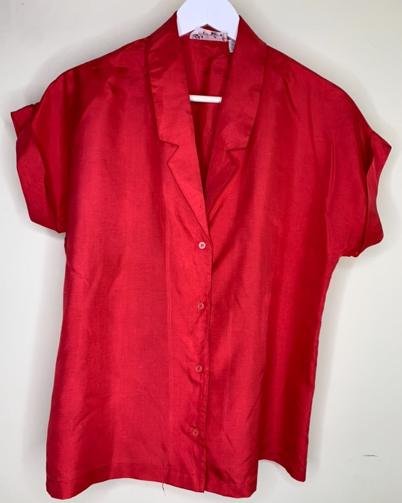 Shiny Red Casual Blouse