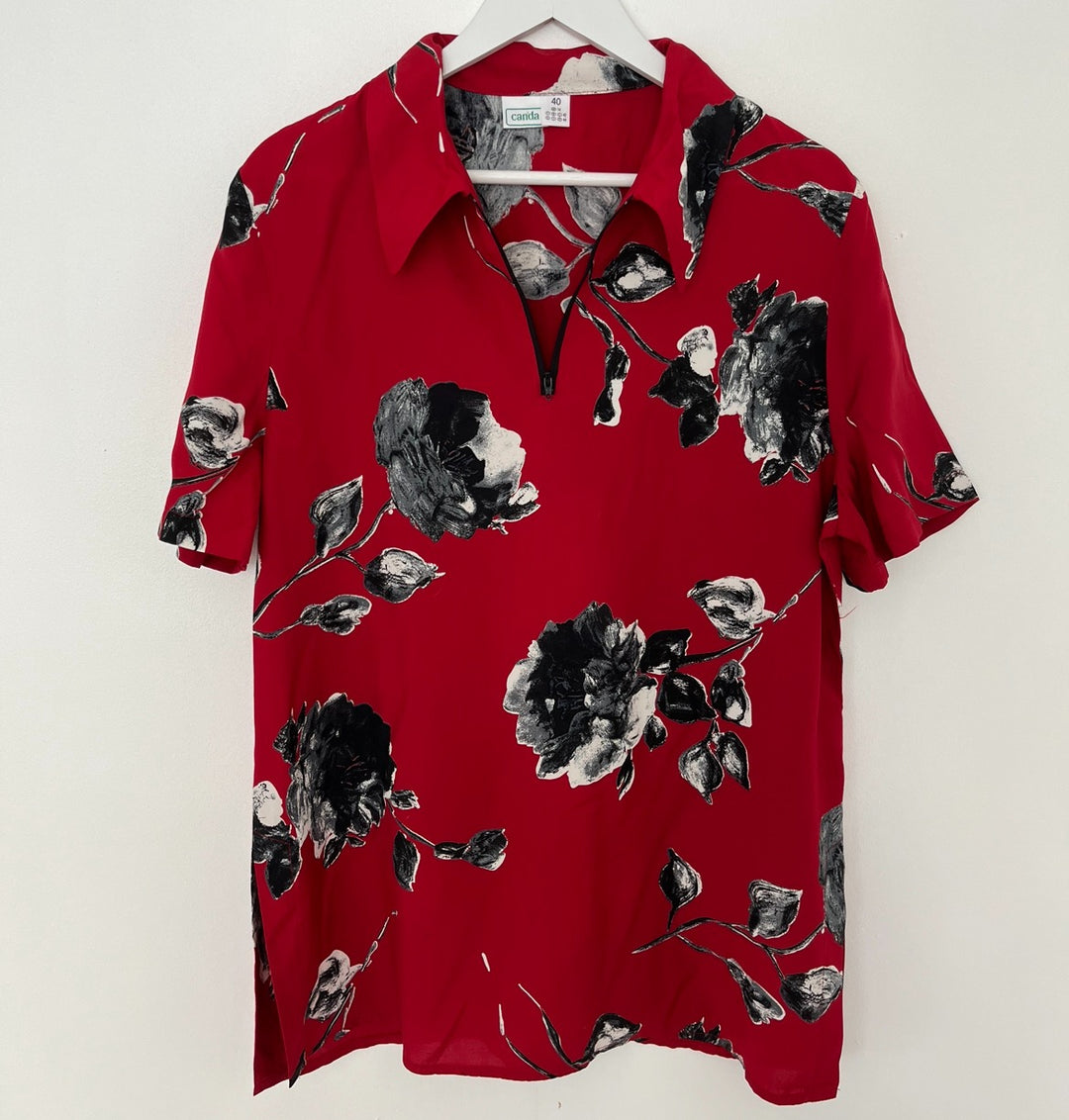 Quarter Zip Red Blouse