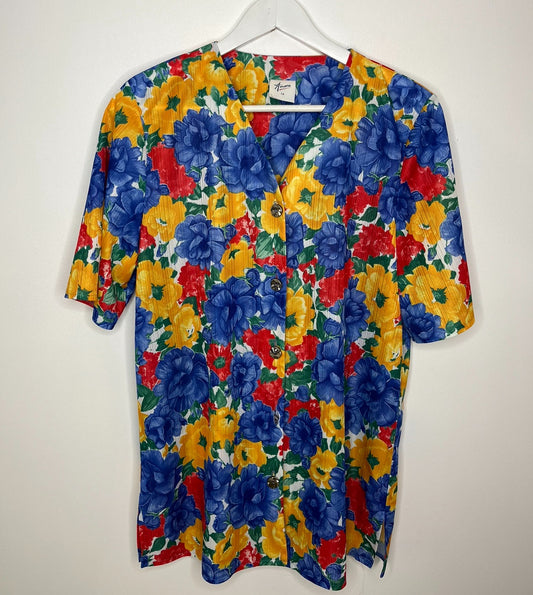 Vibrant Floral Collarless Shirt