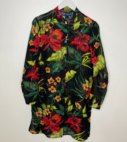 Semi Sheer Tropical Long Blouse